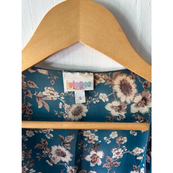 LuLaRoe blue floral kimono robe size small with fringe 3/4 sleeve semi sheer - Picture 13 of 15